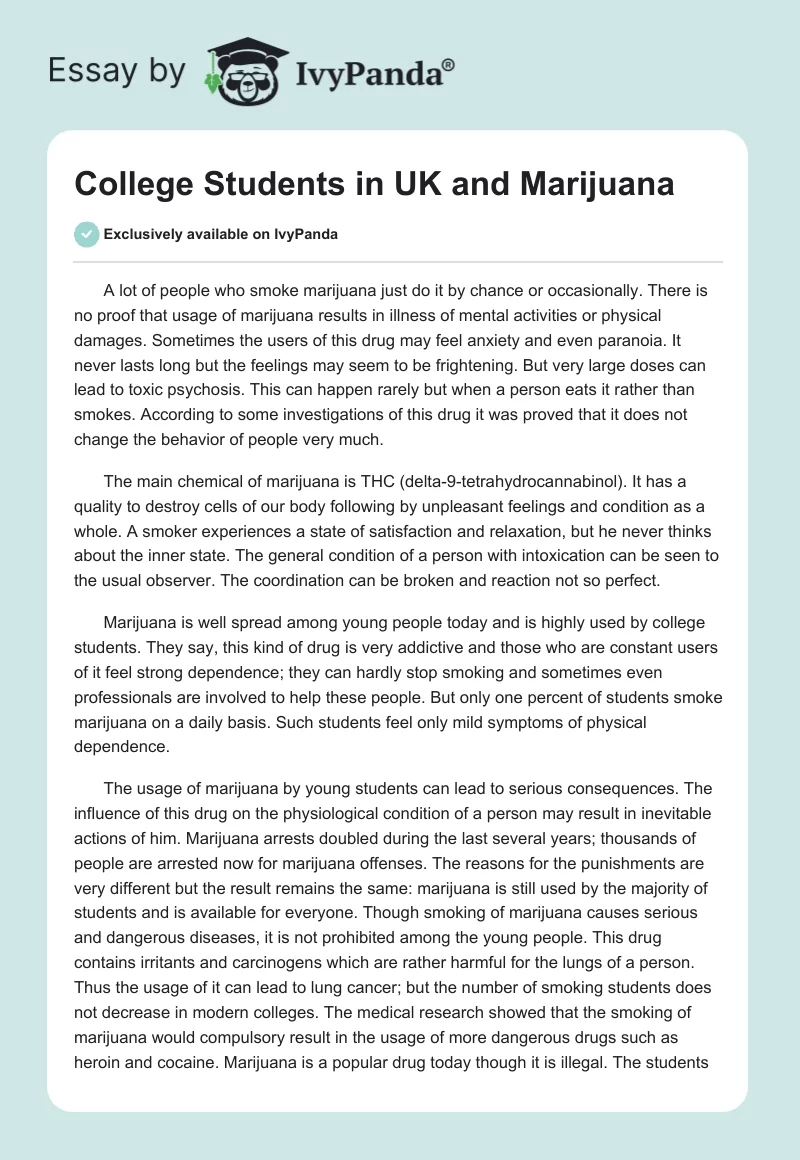 College Students in UK and Marijuana. Page 1