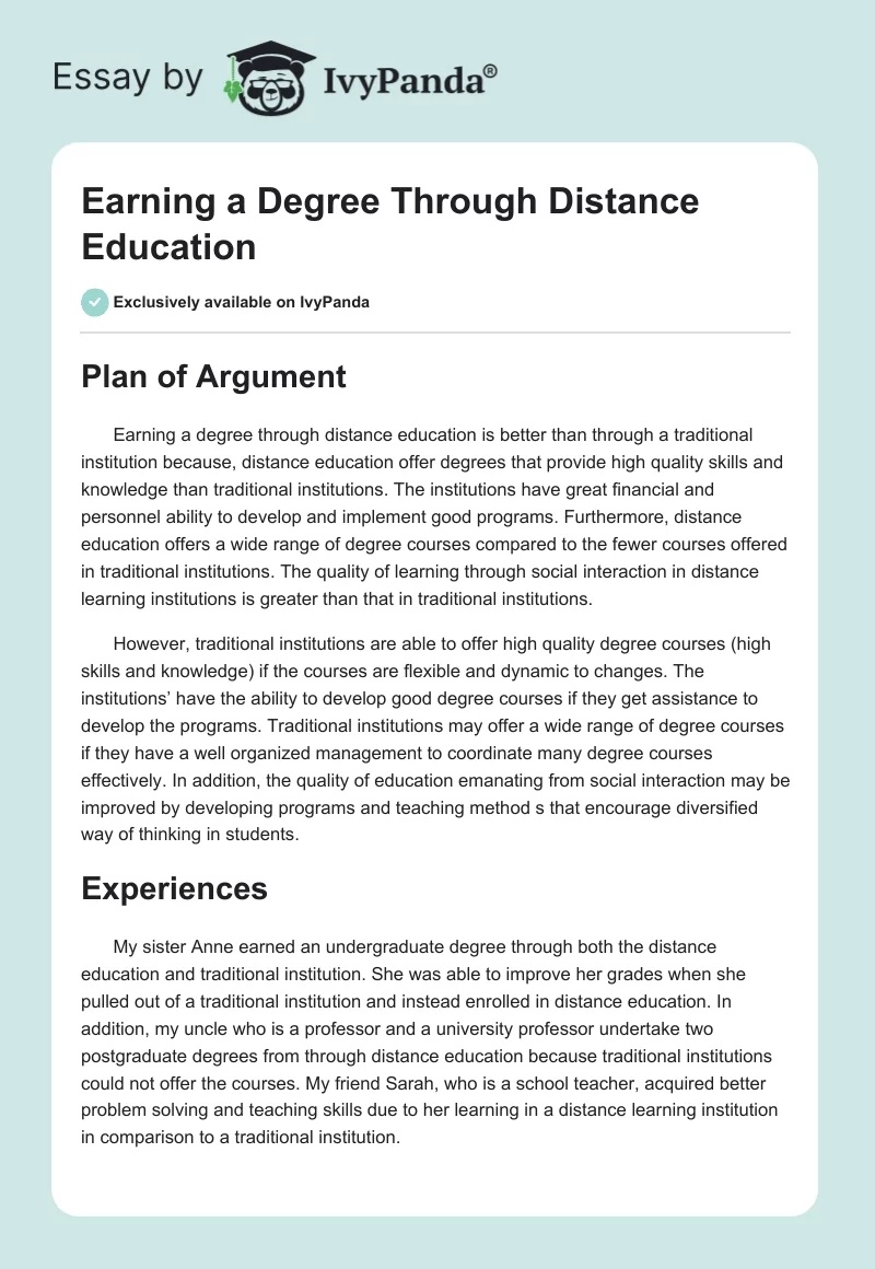 Earning a Degree Through Distance Education. Page 1