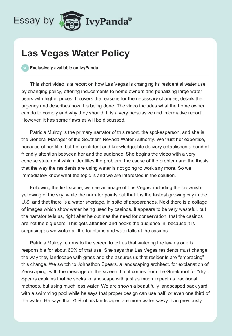 Las Vegas Water Policy. Page 1