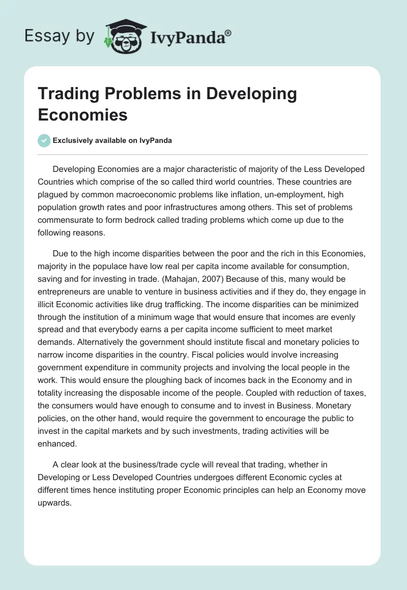 Trading Problems in Developing Economies. Page 1
