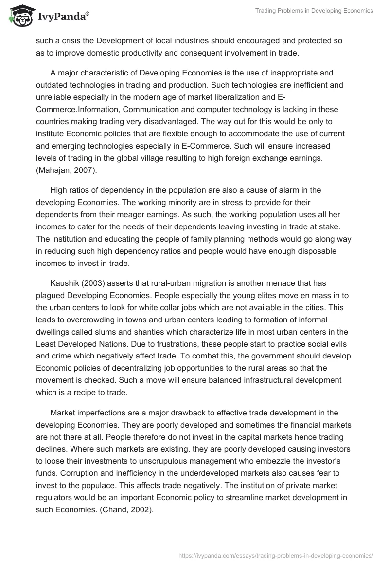Trading Problems in Developing Economies. Page 5