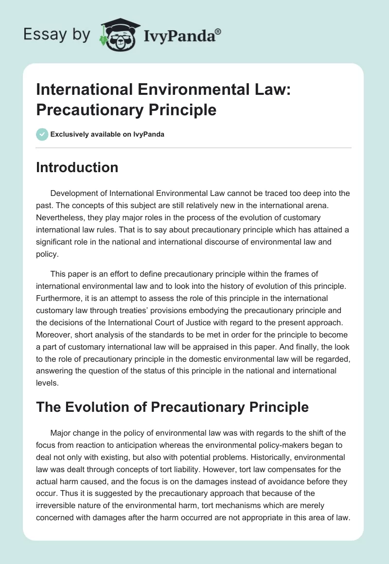 International Environmental Law: Precautionary Principle. Page 1