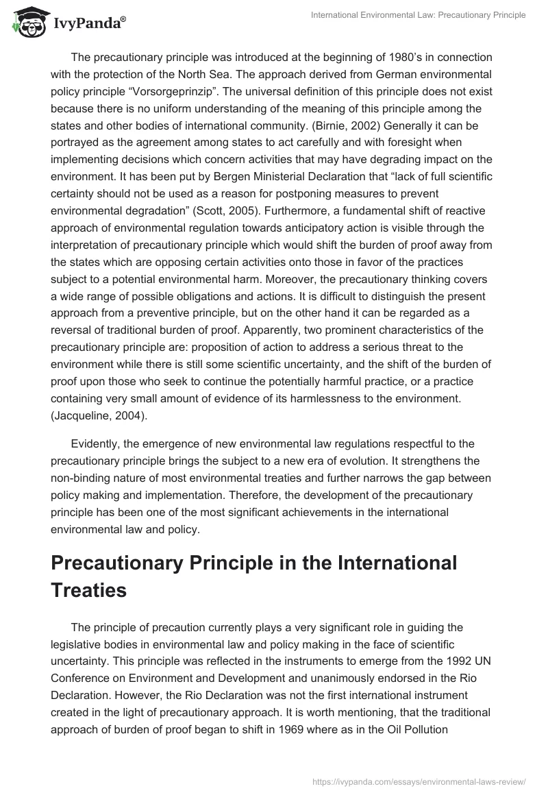 International Environmental Law: Precautionary Principle. Page 2