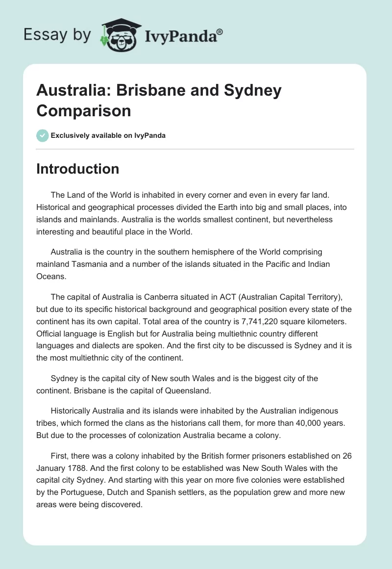 Australia: Brisbane and Sydney Comparison. Page 1
