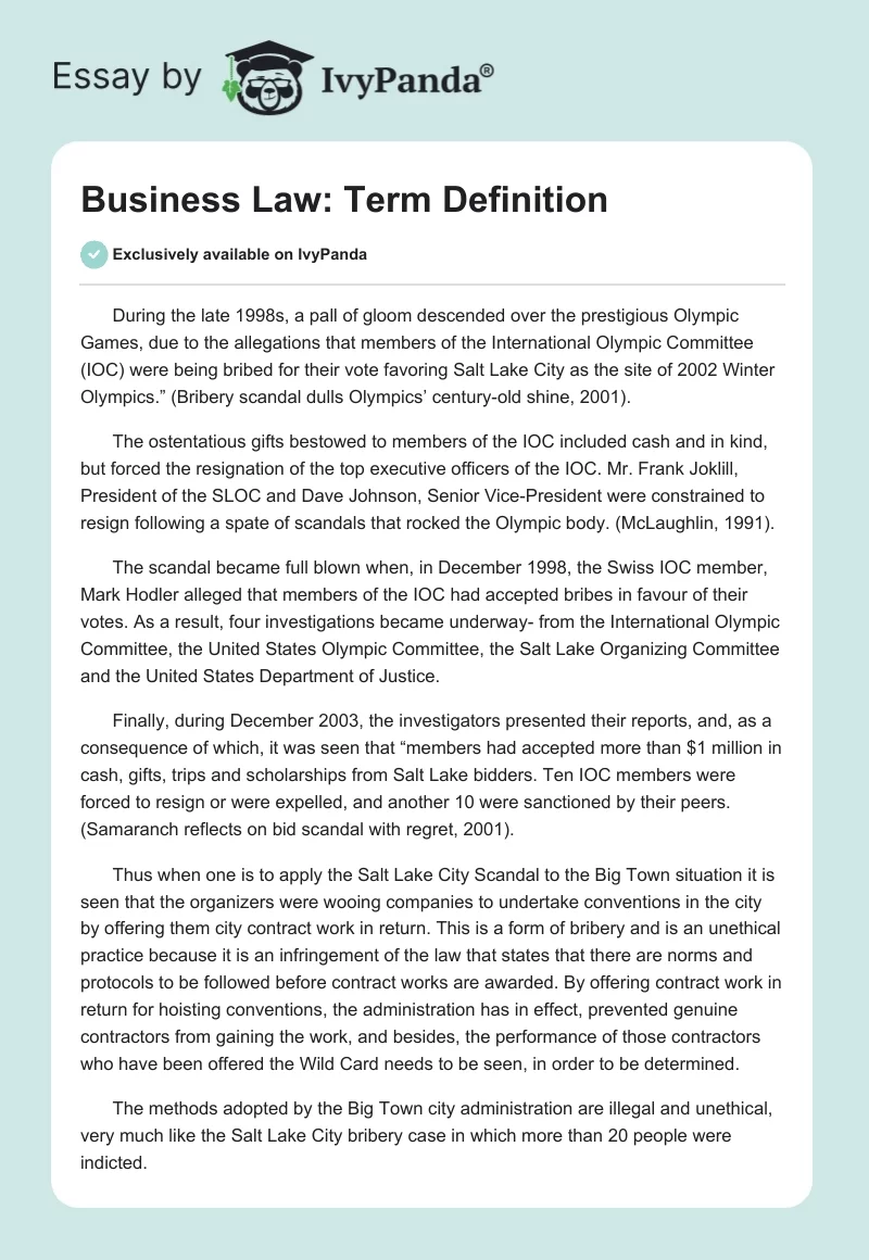 Business Law: Term Definition. Page 1