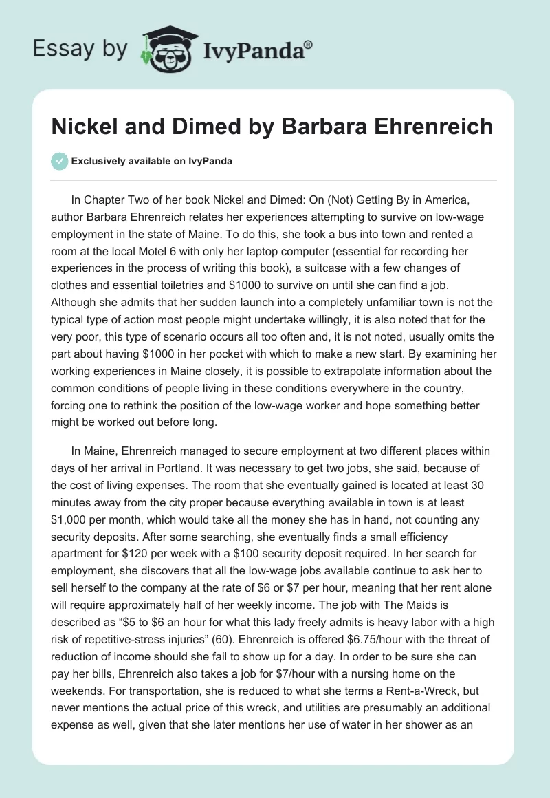 Nickel and Dimed by Barbara Ehrenreich. Page 1
