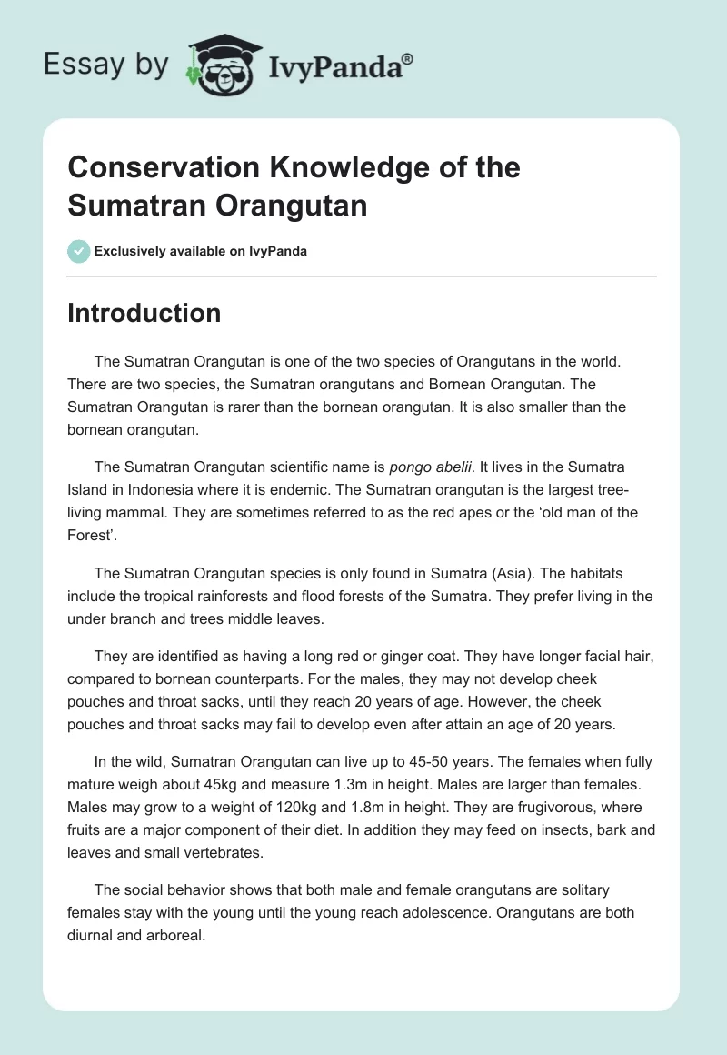 Conservation Knowledge of the Sumatran Orangutan. Page 1