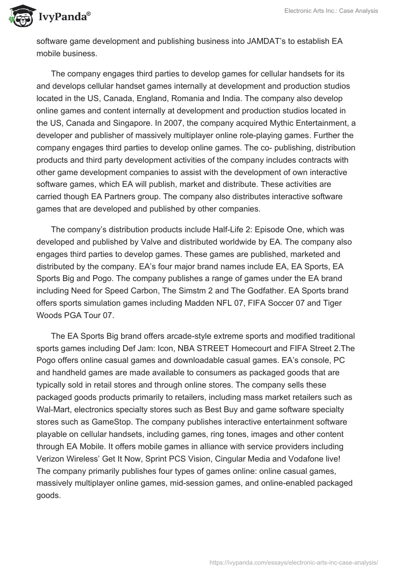 Electronic Arts Inc.: Case Analysis. Page 2