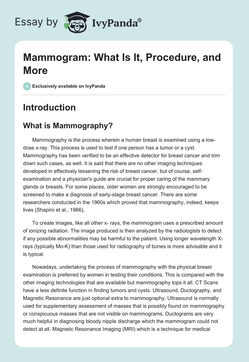 Mammogram: What Is It, Procedure, and More. Page 1