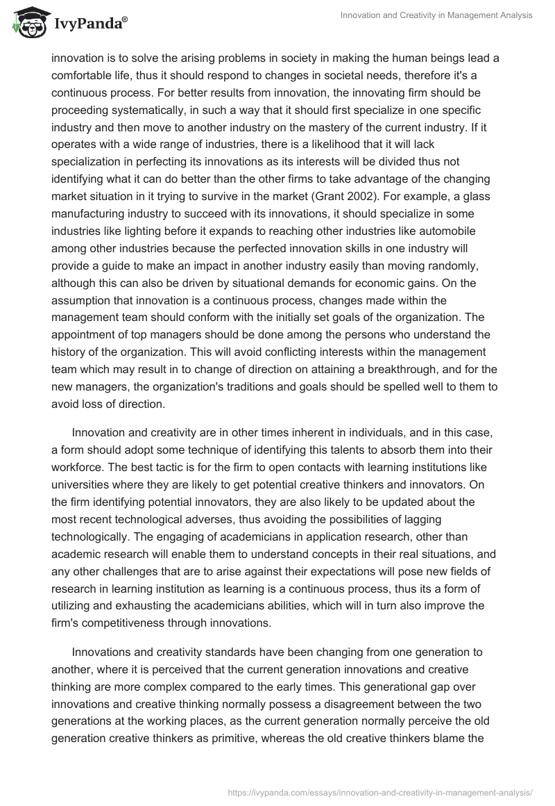 Innovation and Creativity in Management Analysis. Page 4