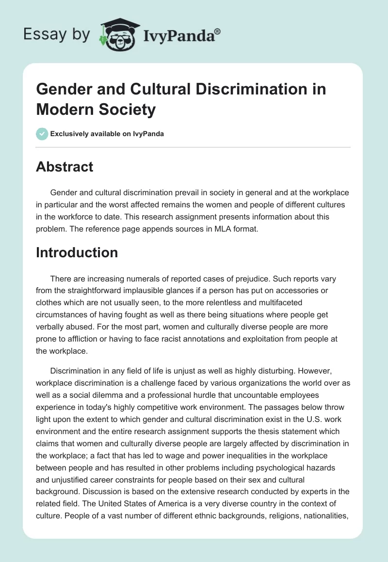 Gender and Cultural Discrimination in Modern Society. Page 1