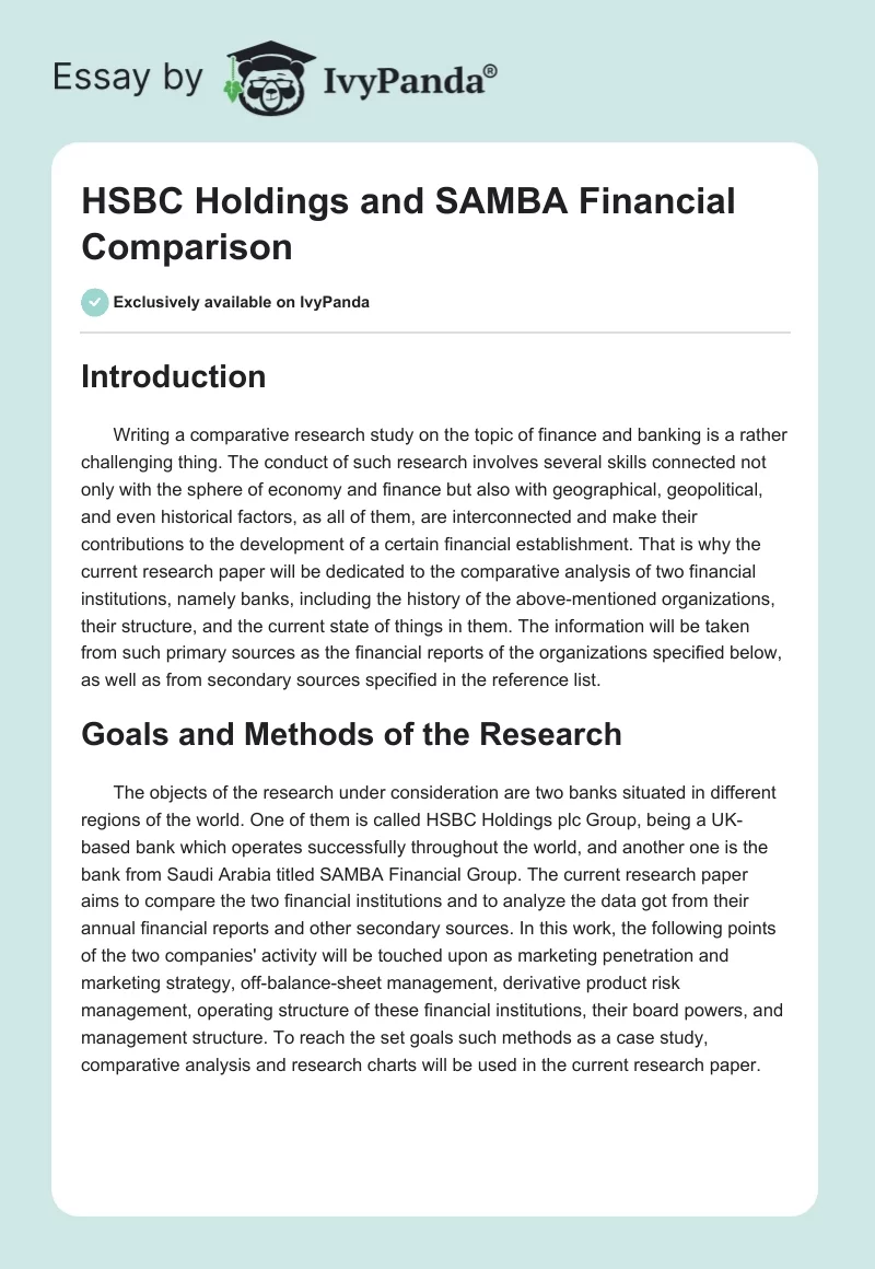 HSBC Holdings and SAMBA Financial Comparison. Page 1