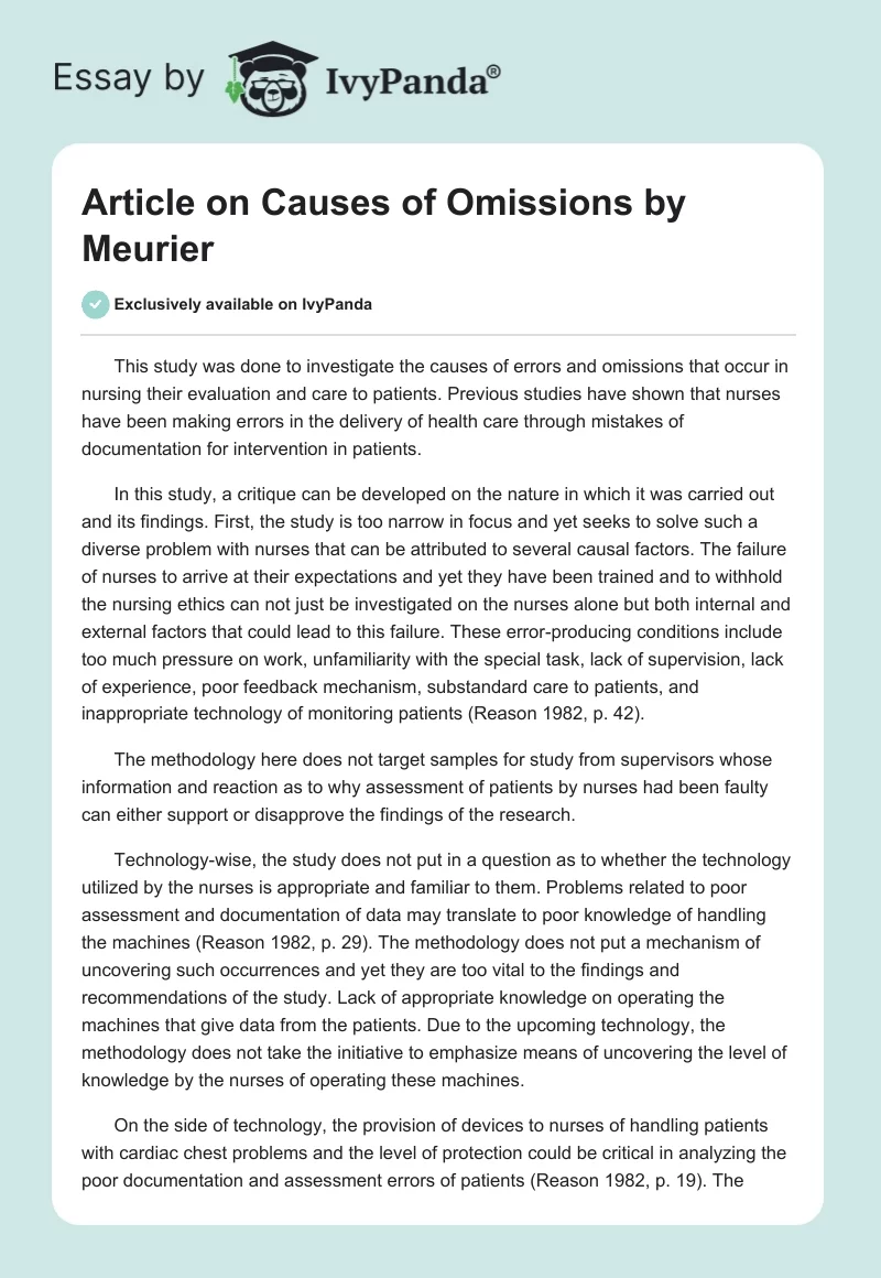Article on Causes of Omissions by Meurier. Page 1