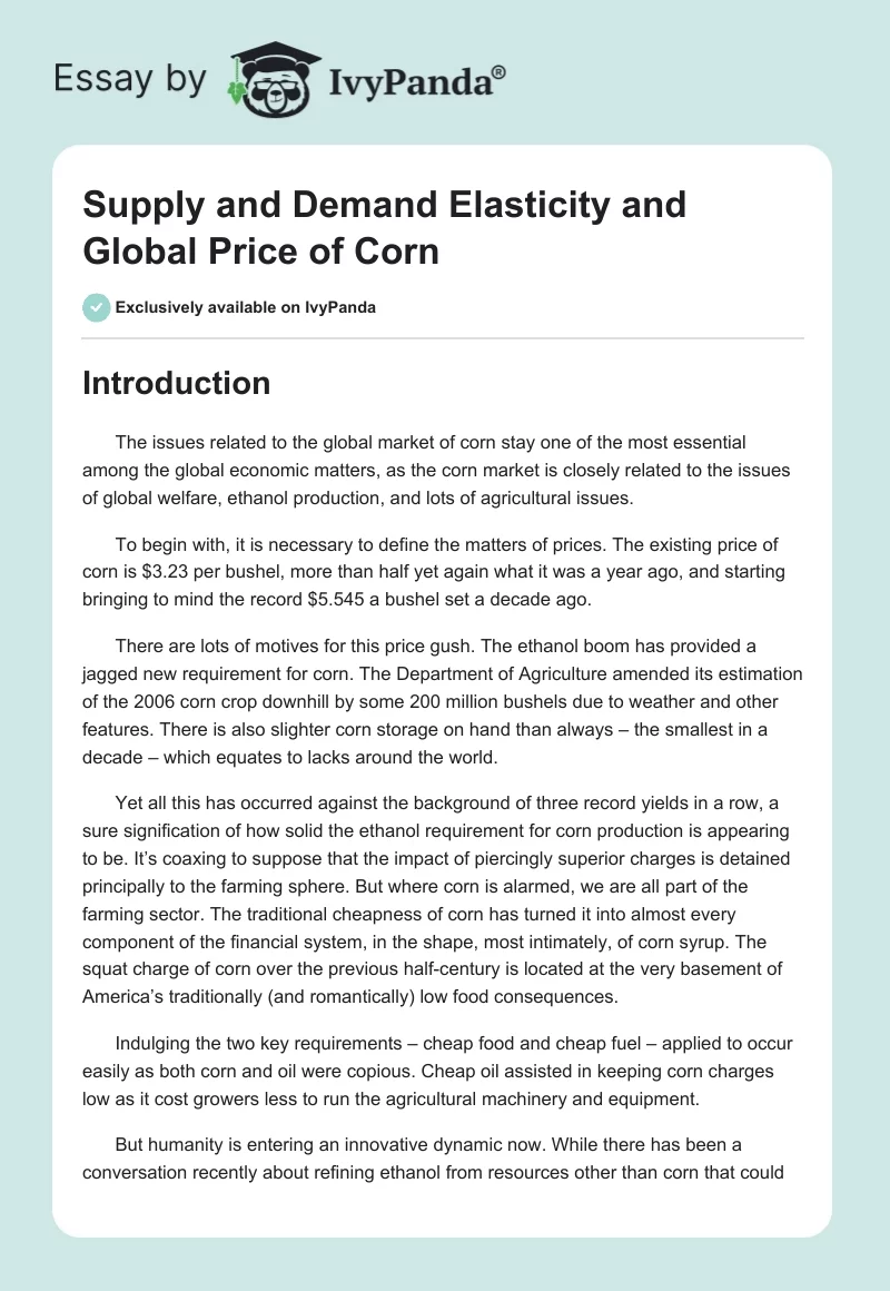 Supply and Demand Elasticity and Global Price of Corn. Page 1