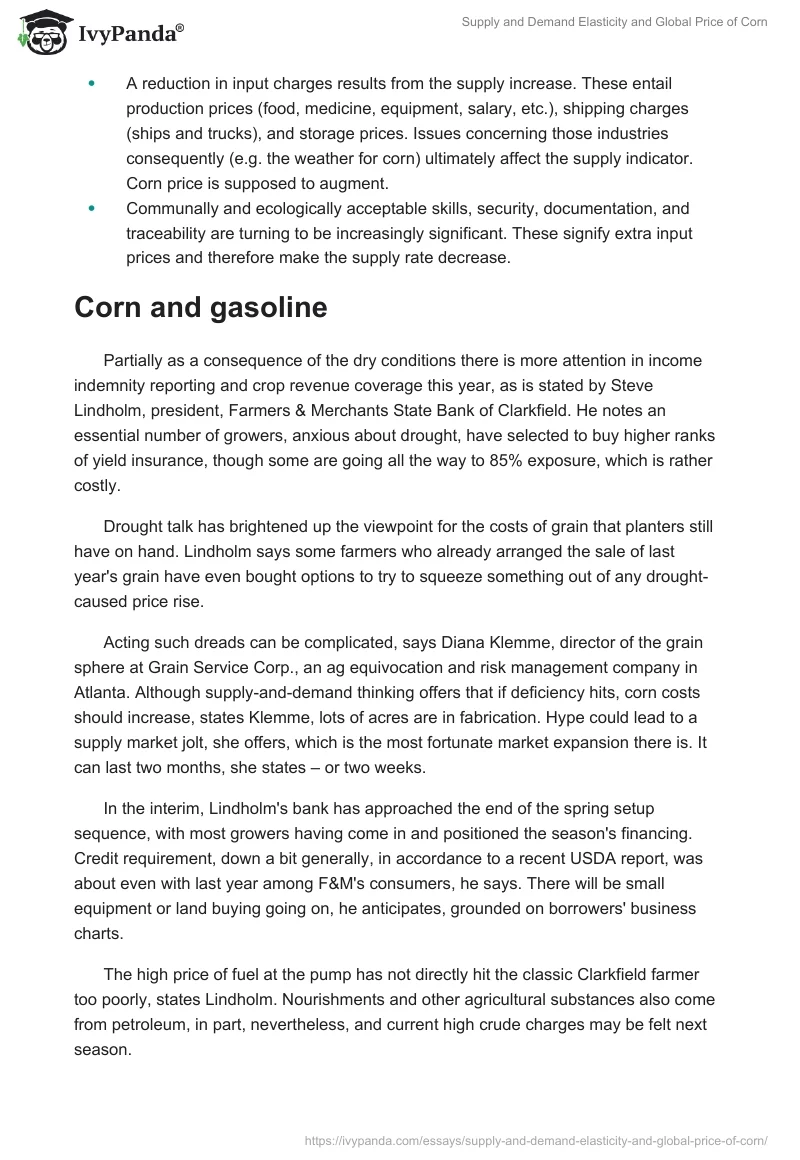 Supply and Demand Elasticity and Global Price of Corn. Page 4
