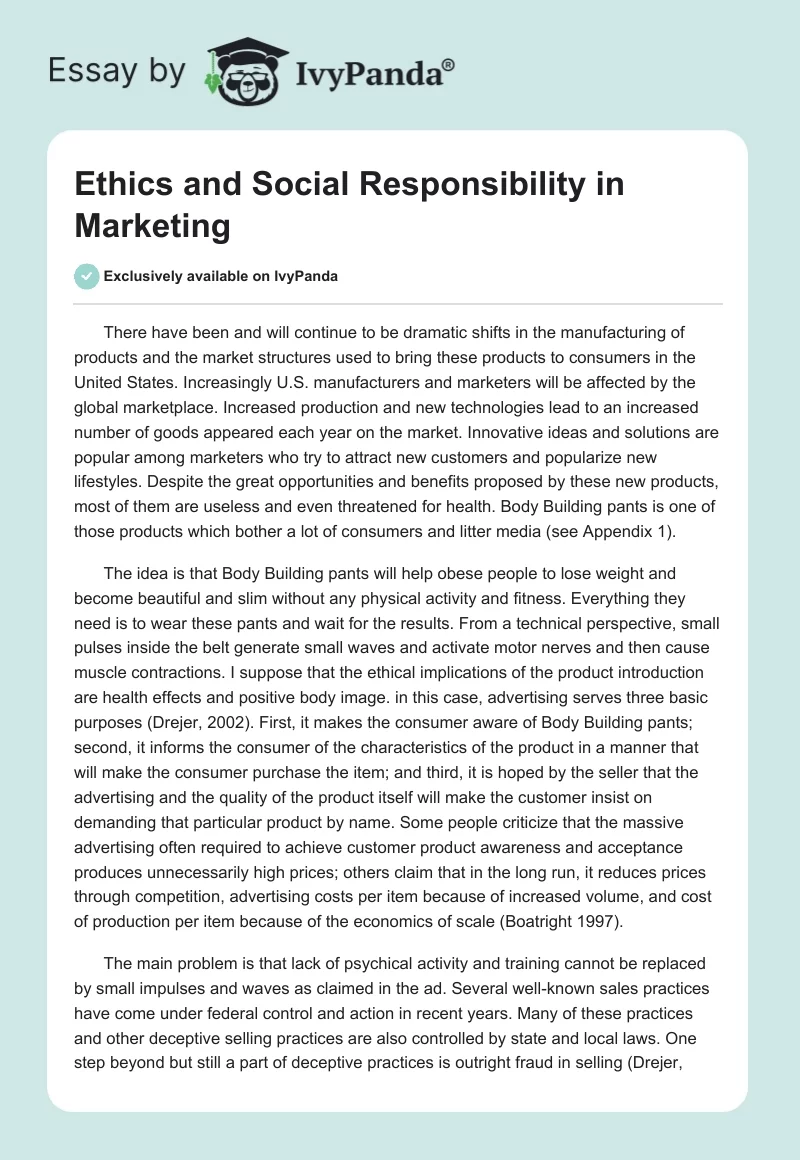 Ethics and Social Responsibility in Marketing. Page 1
