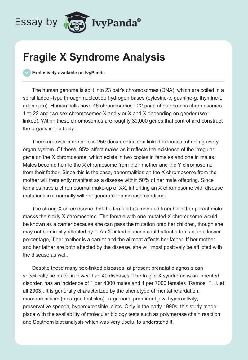 Fragile X Syndrome Analysis. Page 1
