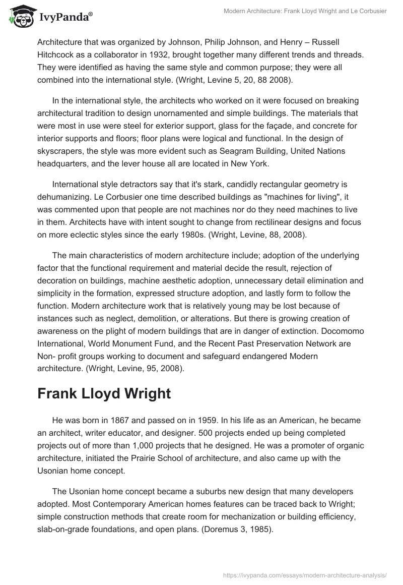 Modern Architecture: Frank Lloyd Wright and Le Corbusier. Page 2