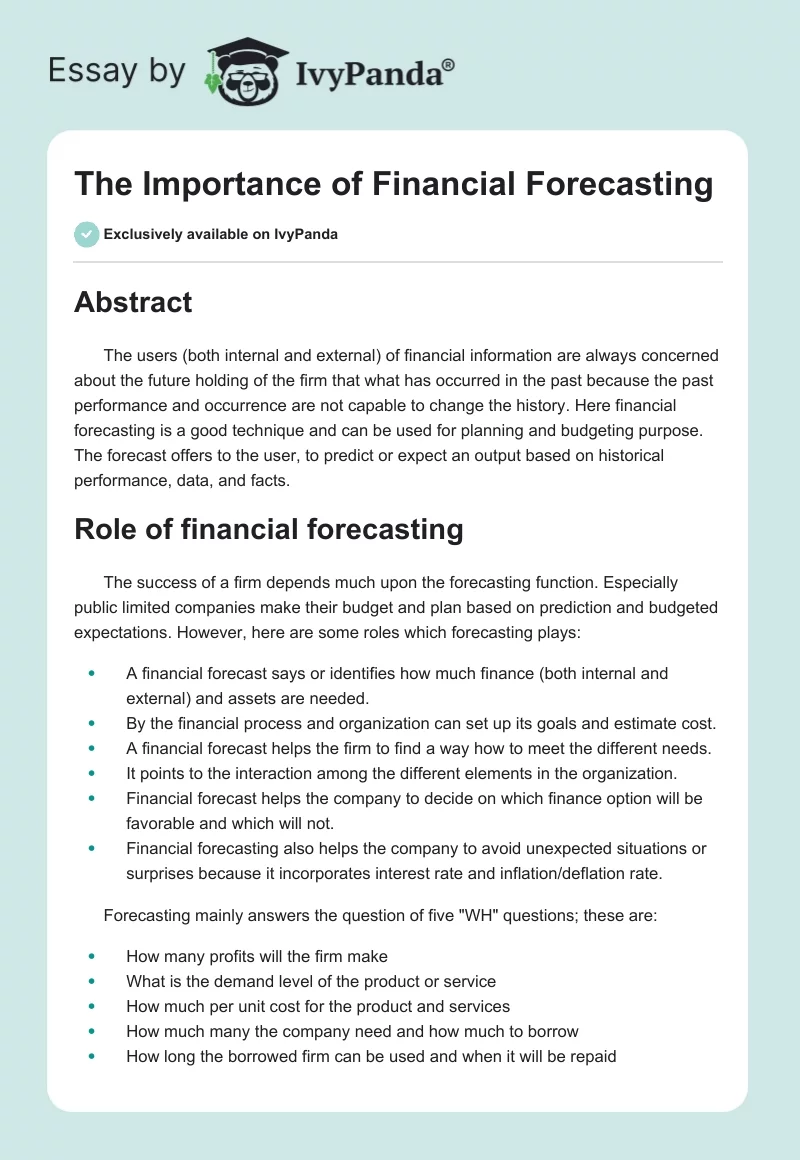 The Importance of Financial Forecasting. Page 1