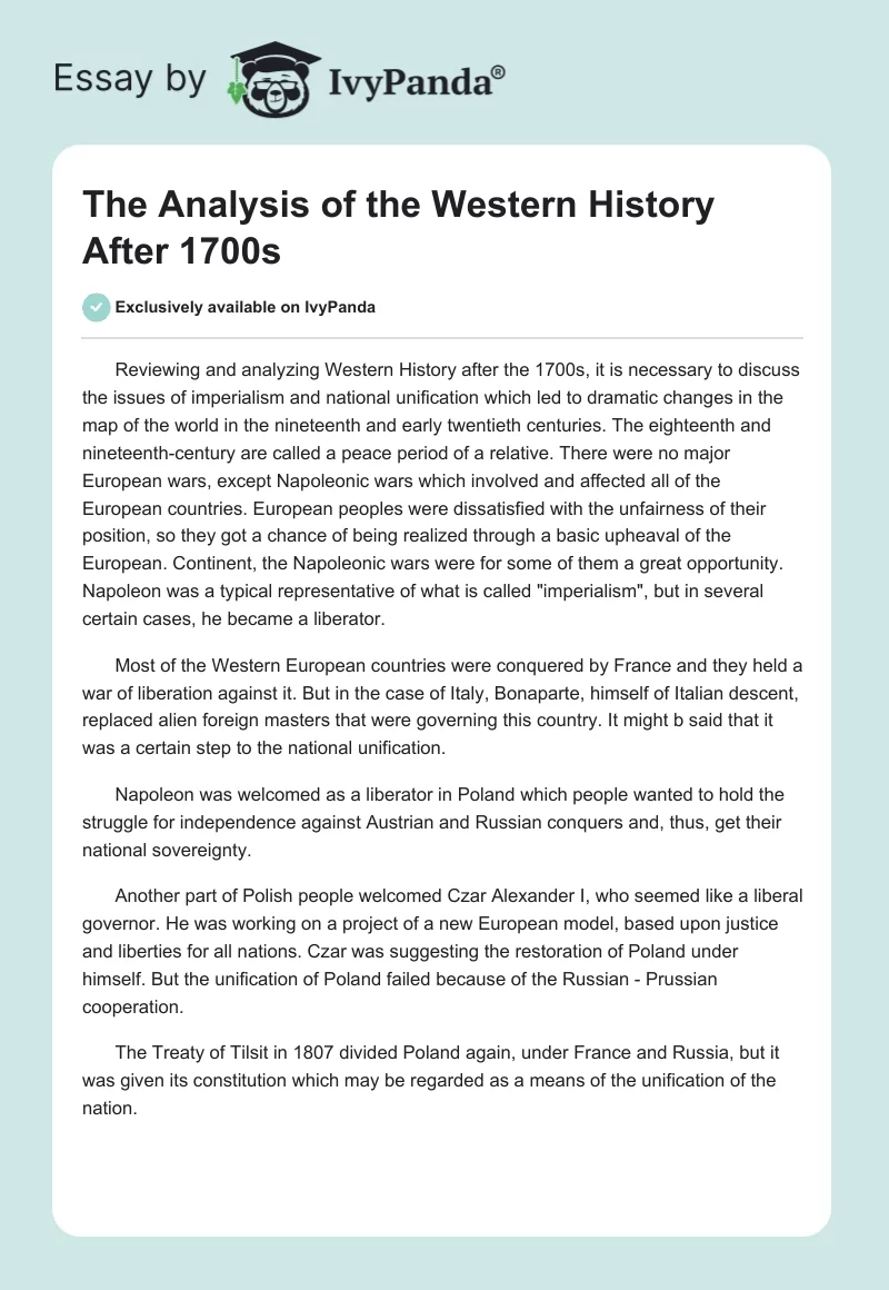 The Analysis of the Western History After 1700s. Page 1