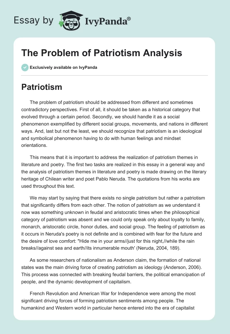 The Problem of Patriotism Analysis. Page 1