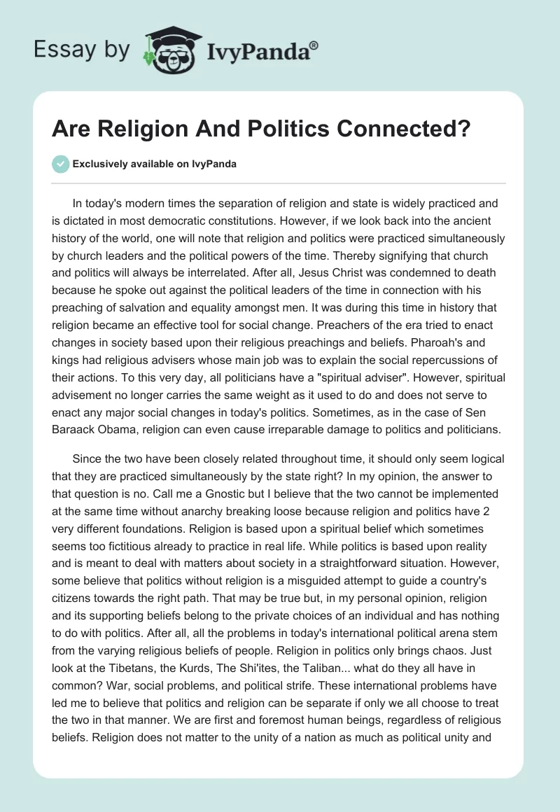 Are Religion And Politics Connected?. Page 1