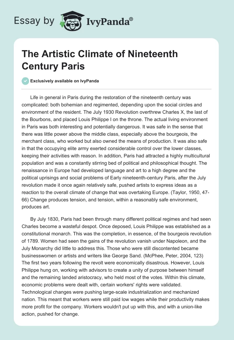 The Artistic Climate of Nineteenth Century Paris. Page 1