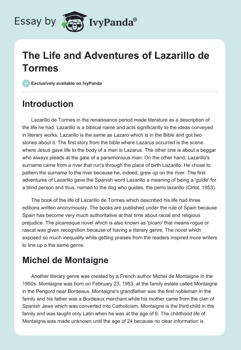 The Life and Adventures of Lazarillo de Tormes. Page 1