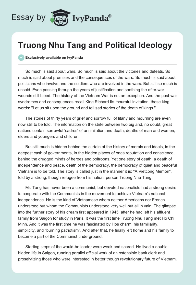 Truong Nhu Tang and Political Ideology. Page 1