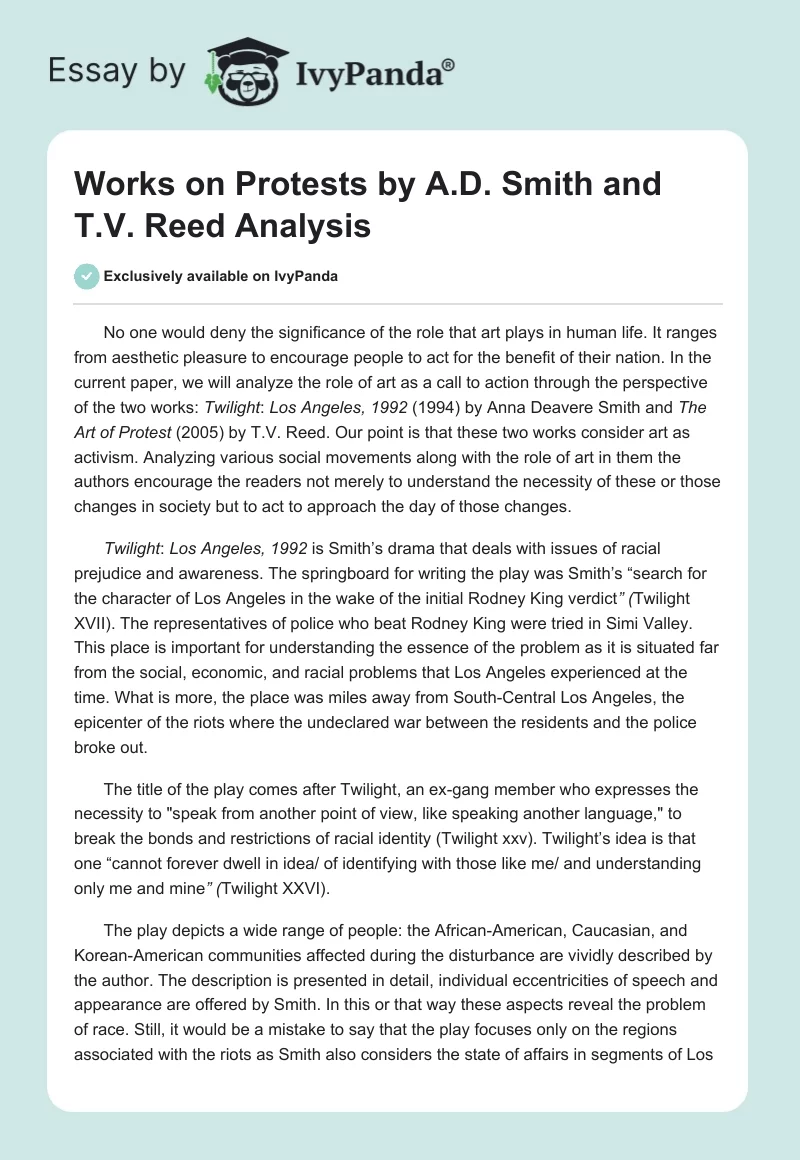 Works on Protests by A.D. Smith and T.V. Reed Analysis. Page 1