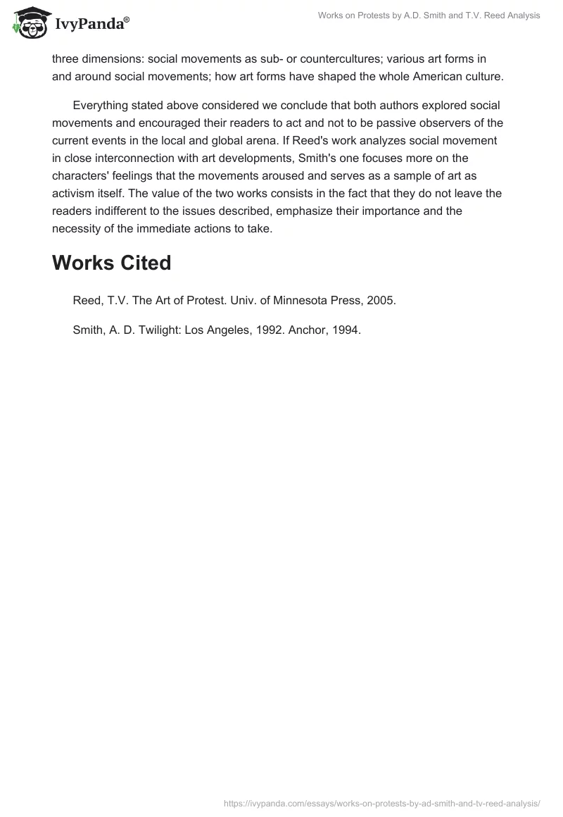Works on Protests by A.D. Smith and T.V. Reed Analysis. Page 4