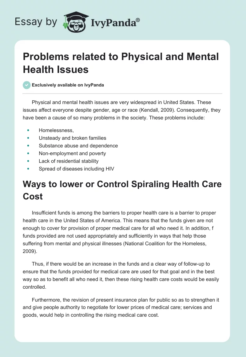 Problems Related to Physical and Mental Health Issues. Page 1