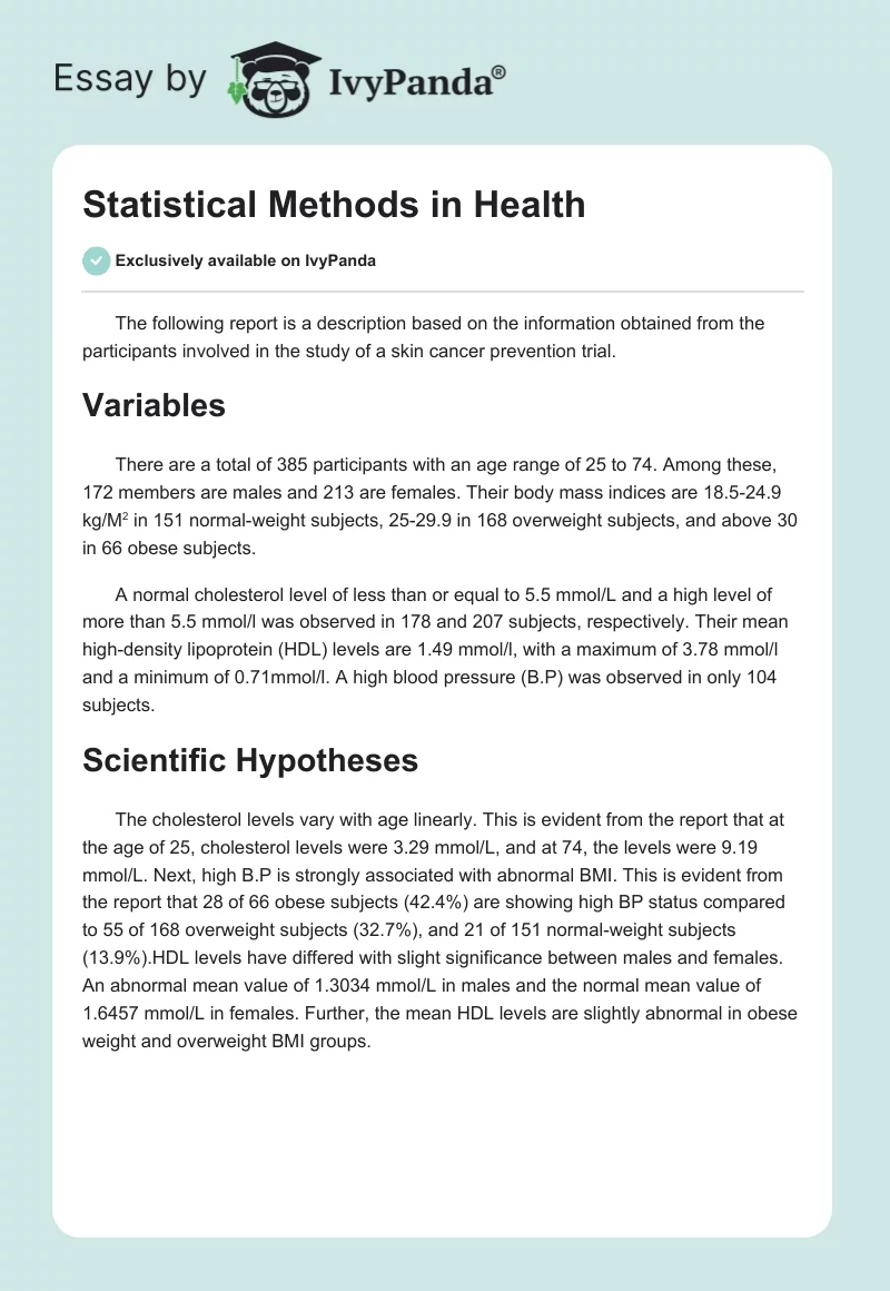 Statistical Methods in Health. Page 1