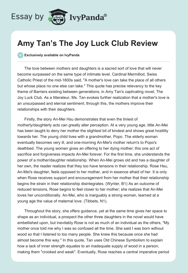 Amy Tan’s The Joy Luck Club Review. Page 1