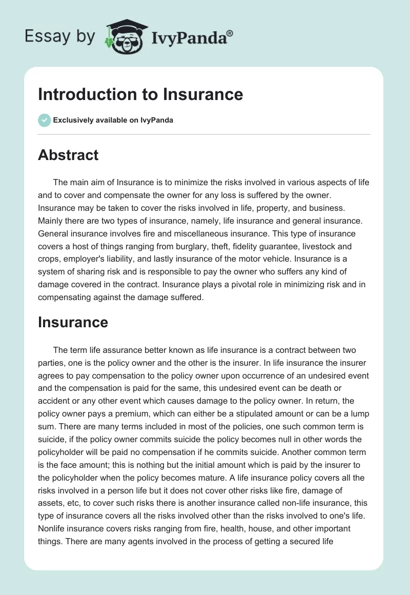 Introduction to Insurance. Page 1