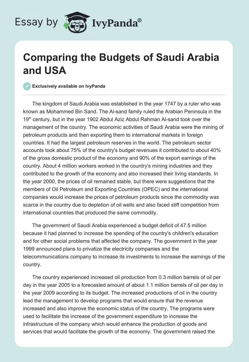 Comparing the Budgets of Saudi Arabia and USA. Page 1