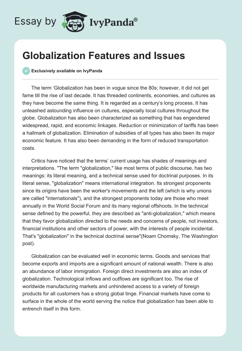 Globalization Features and Issues. Page 1