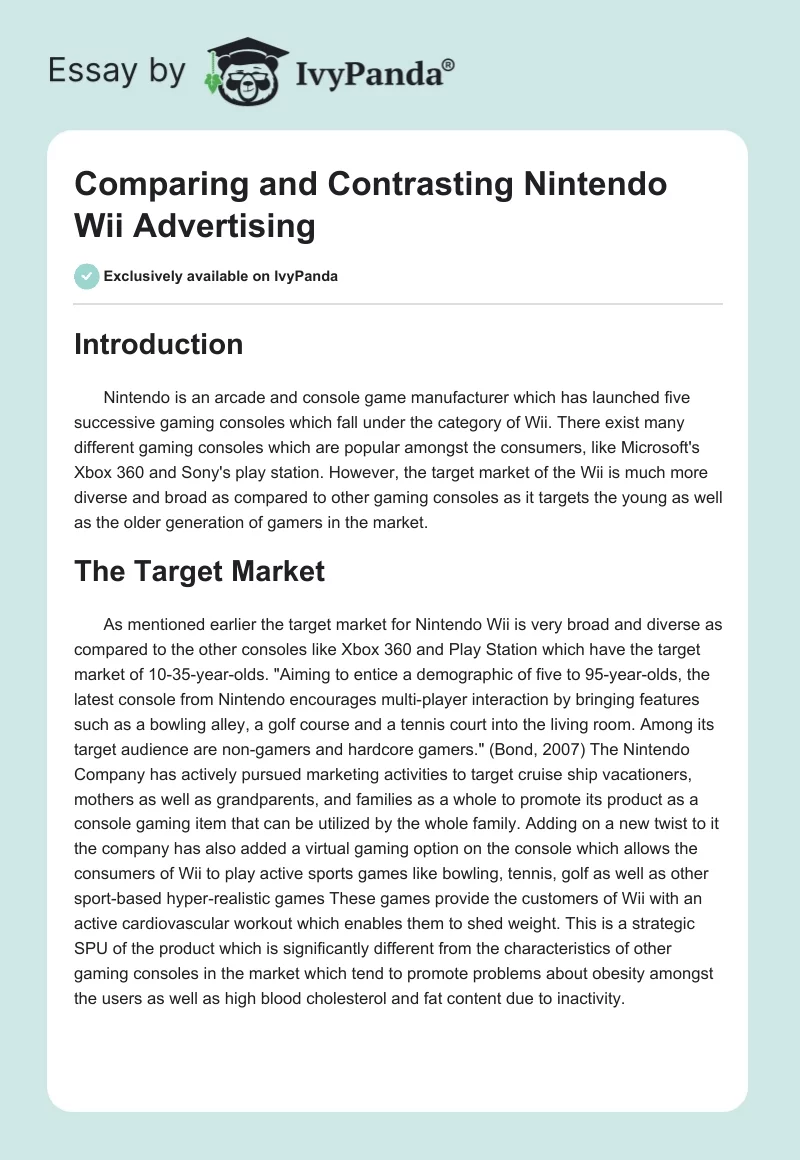 Comparing and Contrasting Nintendo Wii Advertising. Page 1
