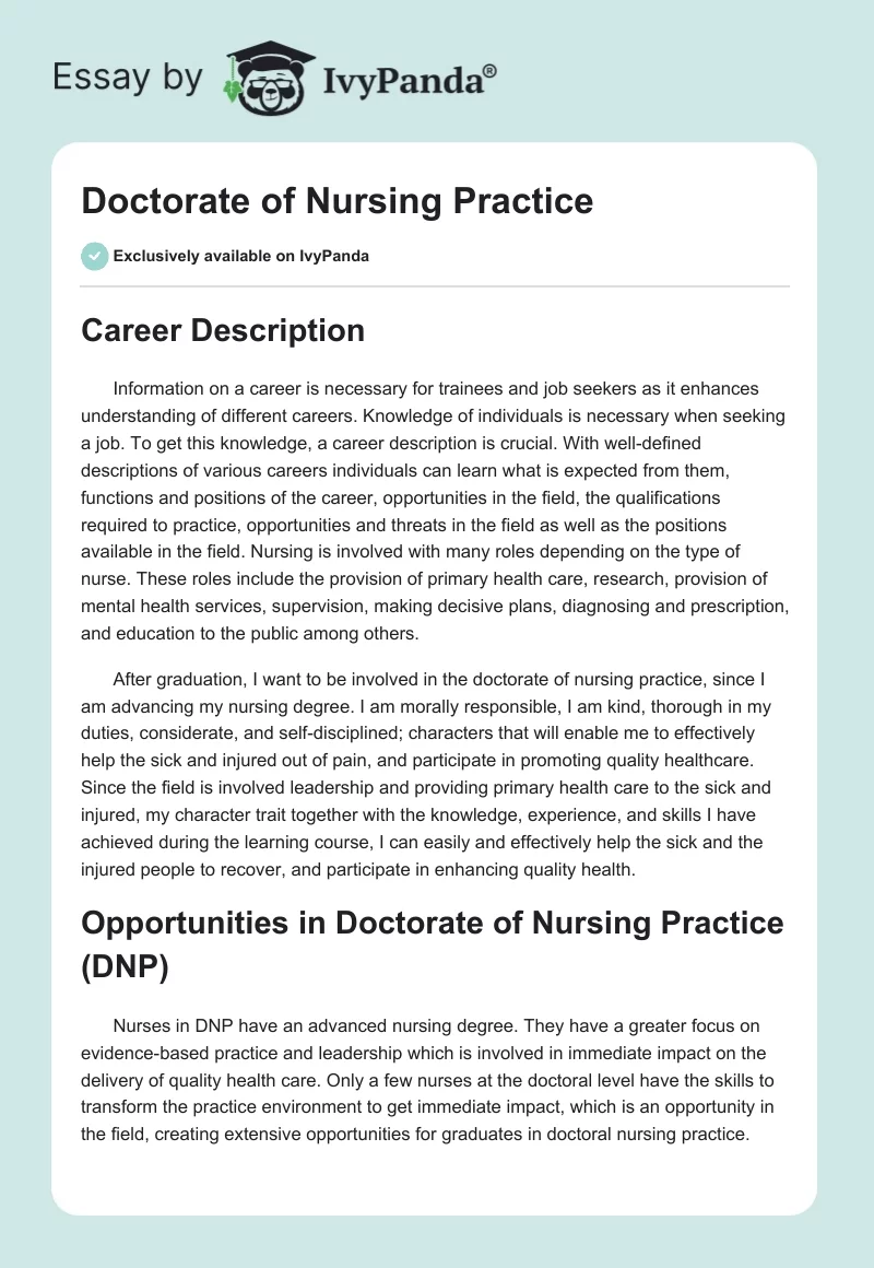Doctorate of Nursing Practice. Page 1