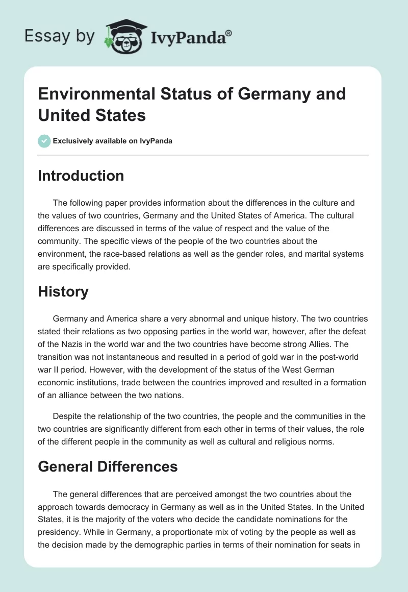 Environmental Status of Germany and United States. Page 1