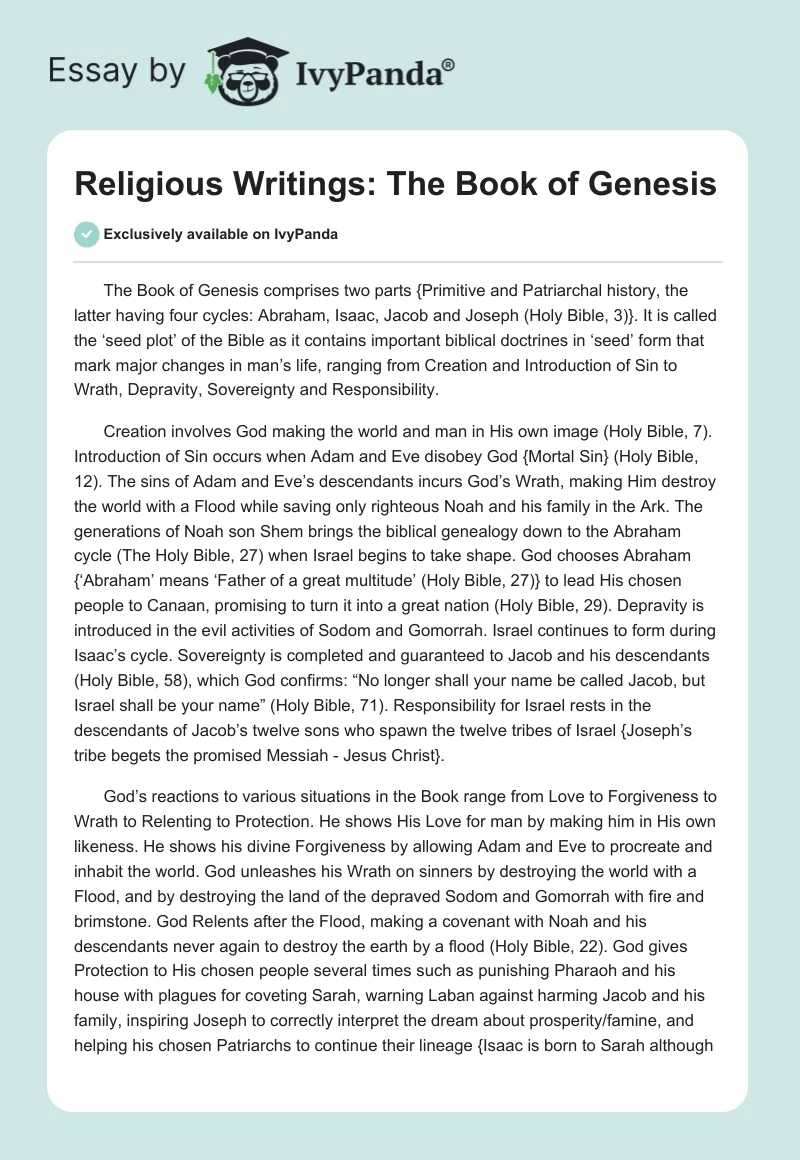Religious Writings: The Book of Genesis. Page 1