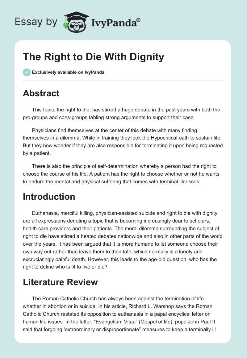 The Right to Die With Dignity. Page 1