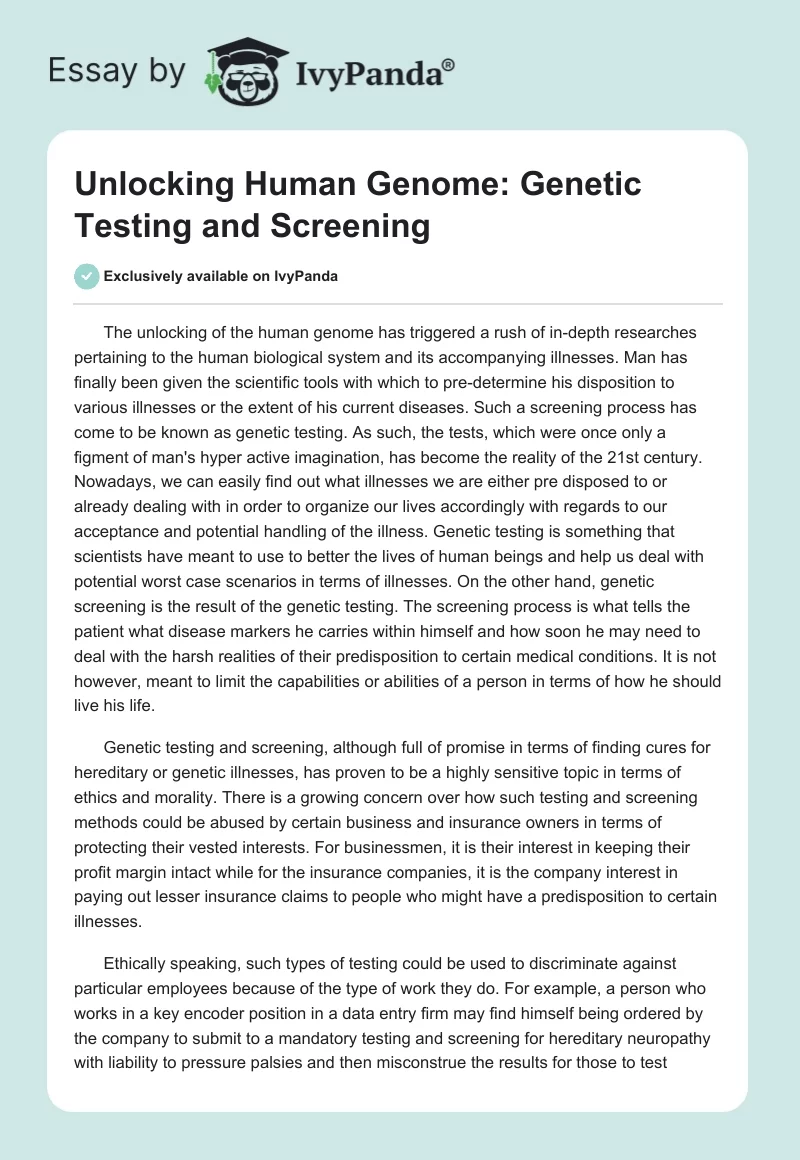 Unlocking Human Genome: Genetic Testing and Screening. Page 1