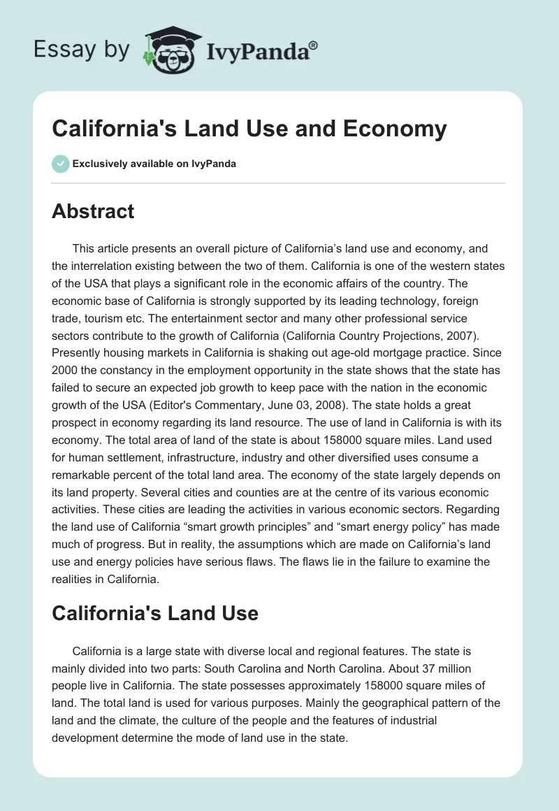 California's Land Use and Economy. Page 1