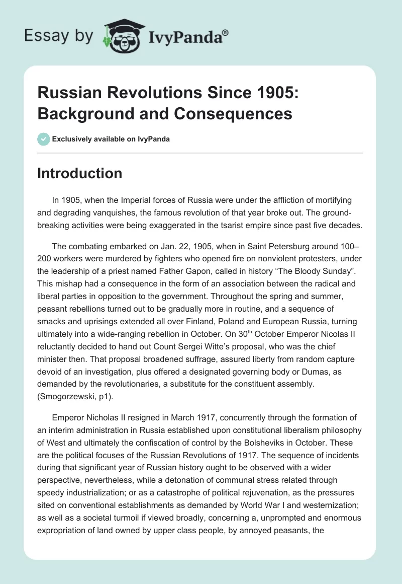 Russian Revolutions Since 1905: Background and Consequences. Page 1
