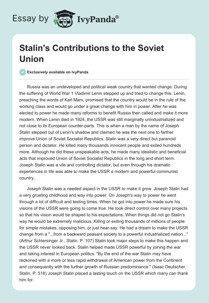 Stalin's Contributions to the Soviet Union. Page 1