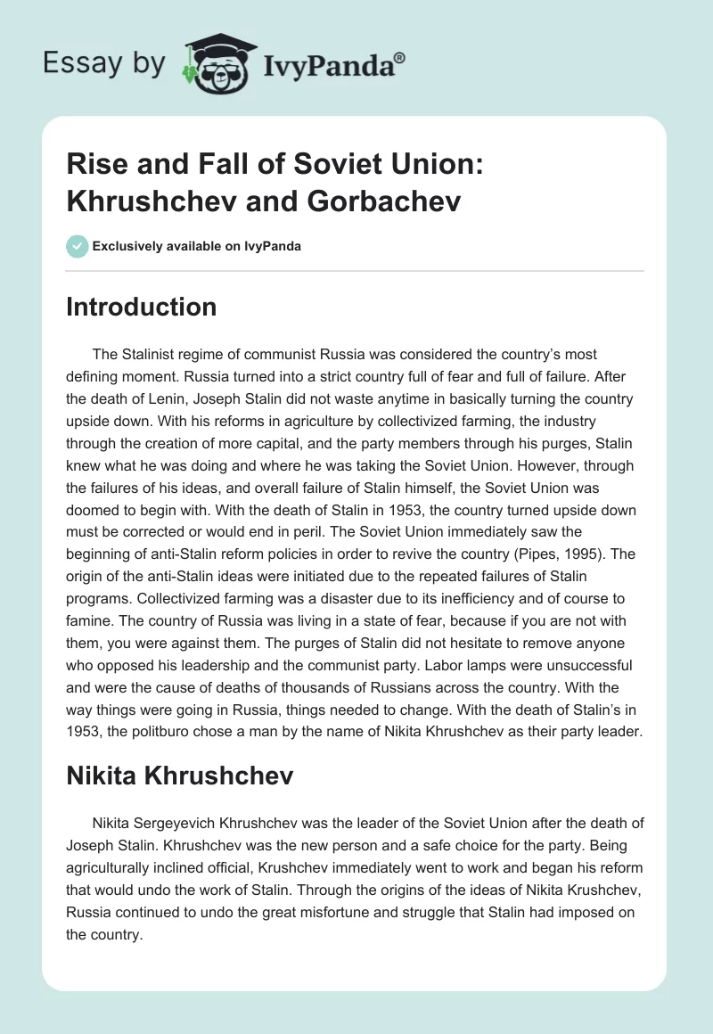 Rise and Fall of Soviet Union: Khrushchev and Gorbachev. Page 1