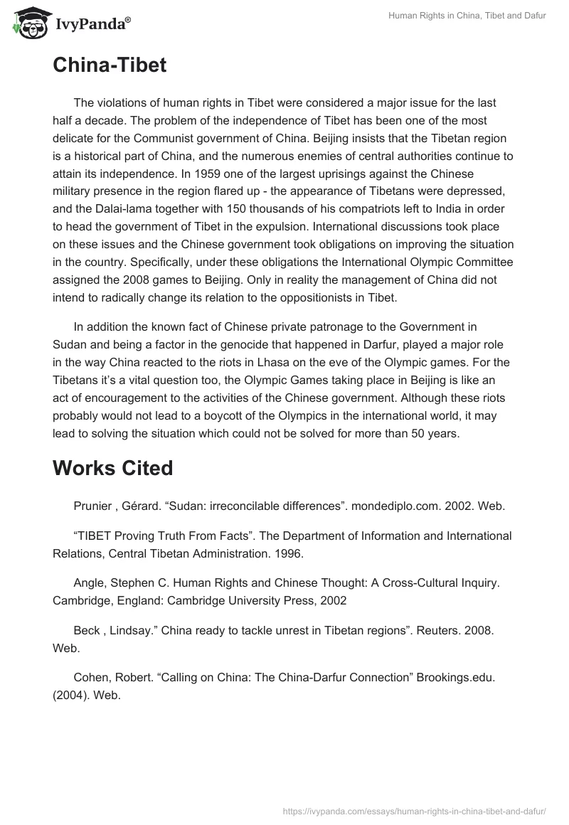 Human Rights in China, Tibet and Dafur. Page 2