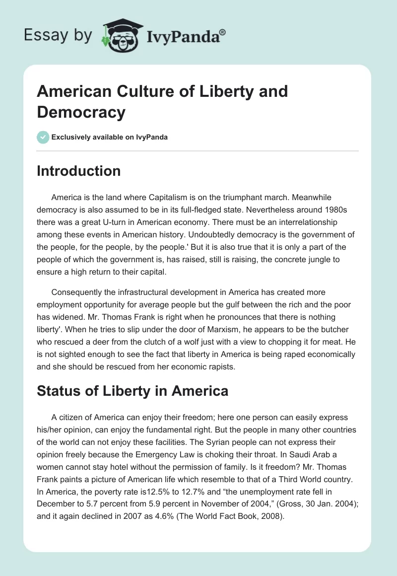 American Culture of Liberty and Democracy. Page 1