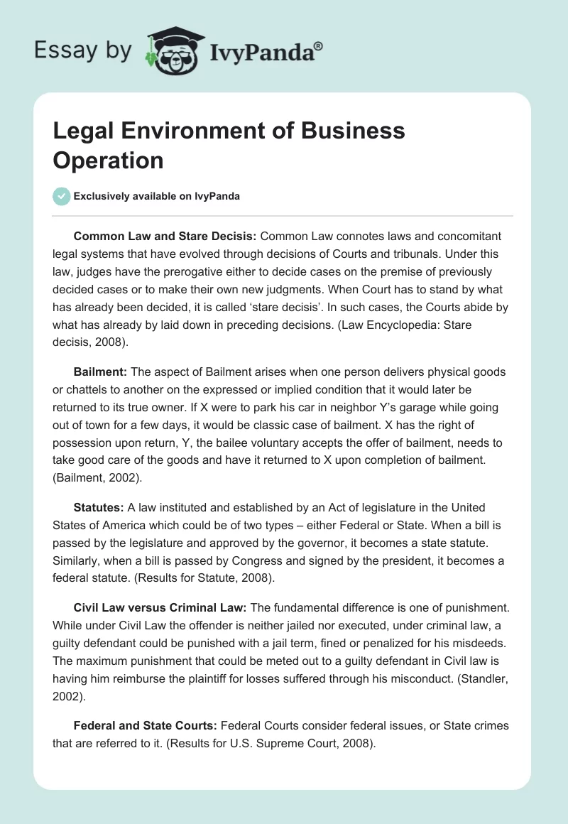 Legal Environment of Business Operation. Page 1